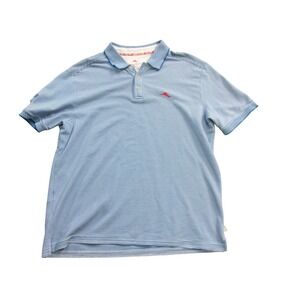 Tommy Bahama‎ Mens XL  Polo Shirt Blue White Stripe Pima Cotton Red Marlin Logo